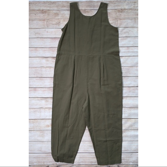 Eileen Fisher Organic Cotton Crepe Olive Jumpsuit - Picture 4 of 6